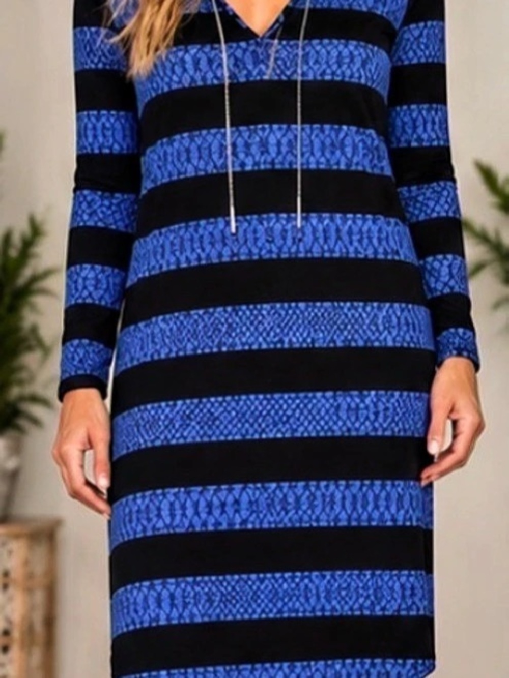 Michael Kors Striped Midi Dress in Blue & Black Medium Like New